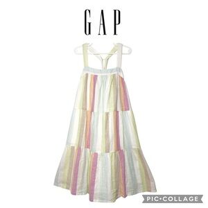 Gap girls crisscross back tiered striped multicolor dress linen blend size L NWT